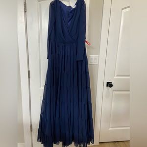 V NECK TIERED RUFFLE GOWN